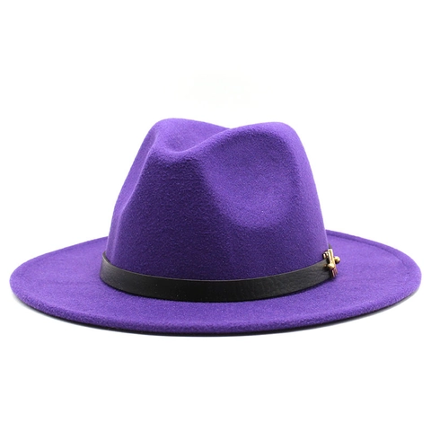 Women Wool Felt Fedora Hat Wide Flat Brim Retro British Jazz Cap With Leather Band And Metal Buckle Autumn Winter