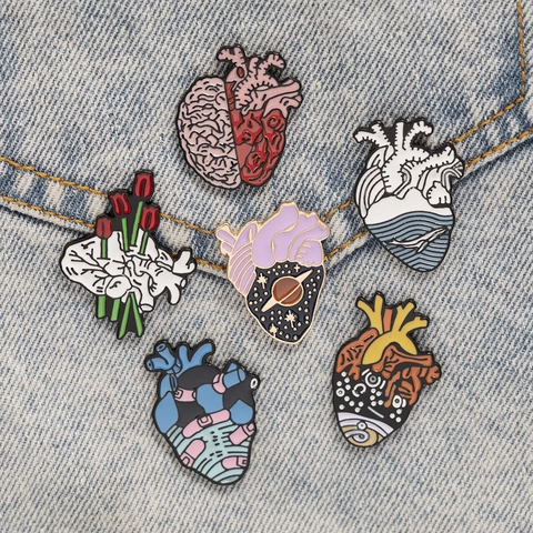 Creatieve Anatomische Hart Emaille Spelden Legering Artistiek Hersenen Tulp Sterrenhemel Golf Revers Badges Voor Kleding Tassen Accessoires