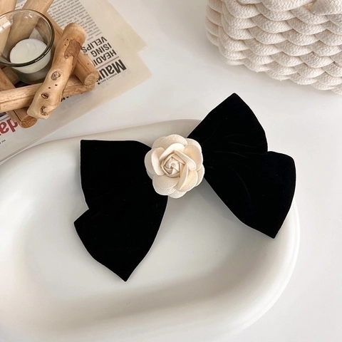 Barrette À Cheveux Noeud En Velours Pour Femmes Retro Fleur De Camélia Elégant Accessoire De Coiffure