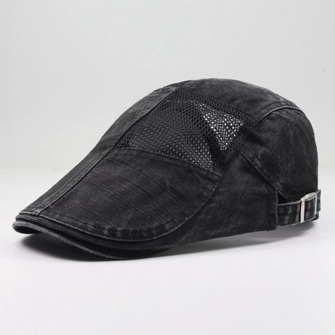 Boina de Algodón con Retazos de Malla Unisex Transpirable Ajustable Gorra Casual para Aire Libre Sombra Parte Superior Plana Artista
