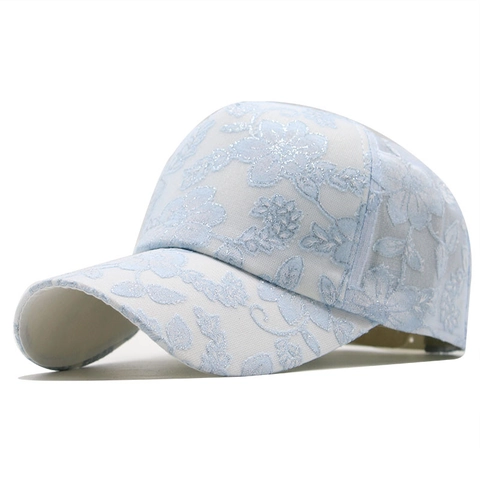Women Baseball Cap Floral Lace Embroidery Glitter Cotton Sun Protection Adjustable Outdoor Casual Elegant Breathable