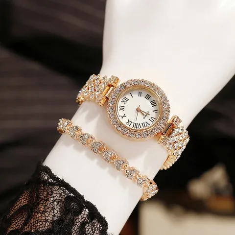 Lussuoso Orologio Da Donna Con Strass E Bracciale In Lega Numeri Romani Orologio Al Quarzo Gioielli Regalo Per Donna