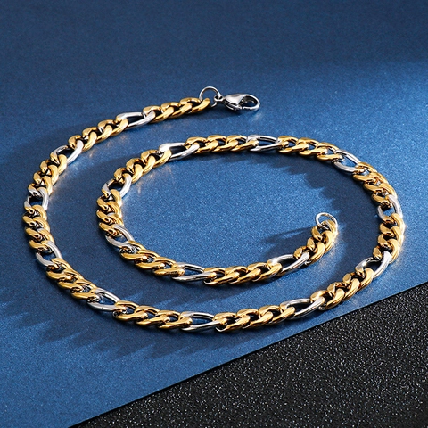 Heren Figaro Ketting Ketting Titanium Staal 18K Verguld Tweekleurig Hip Hop Street Dance Punk Stijl Sieraden