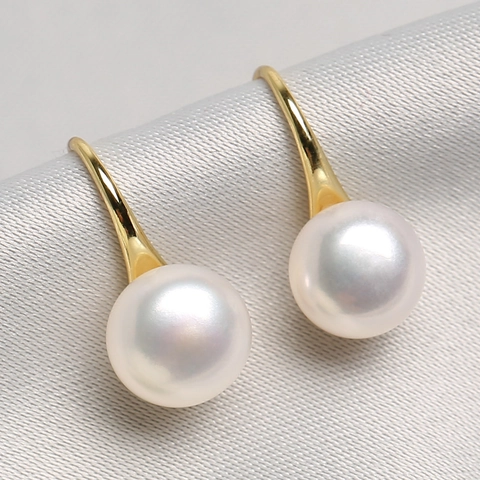 Natural Freshwater Pearl Hook Earrings Minimalist Round Pearl Dangle Earrings With 925 Sterling Silver Earring Post Copper Gold Plated Elegant Jewelry For Women
