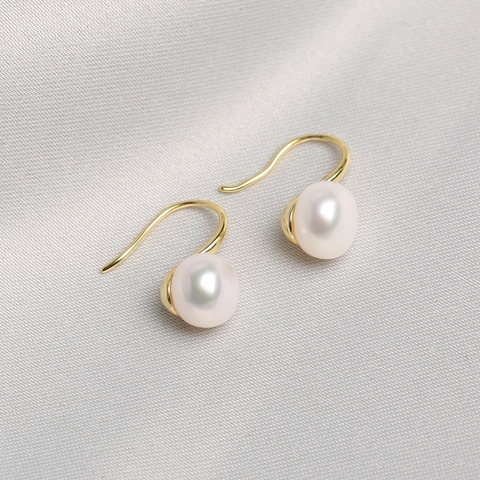 Natural Freshwater Pearl Hook Earrings Minimalist Round Pearl Dangle Earrings With 925 Sterling Silver Earring Post Copper Gold Plated Elegant Jewelry For Women