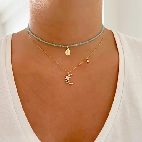 Mondsichel Und Stern Halskette S925 Sterlingsilber Kette Zirkonia Kupfer Anhänger Für Damen