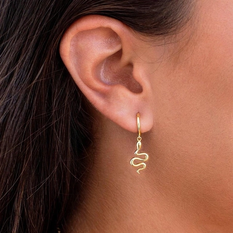 Vintage Snake Drop Hoop Earrings For Women Men 925 Sterling Silver Earring Post Copper Animal Shape Trendy Fashion Jewelry Gift