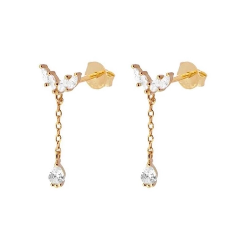 S925 Sterling Silver Post Long Tassel Drop Earrings For Women Minimalist Copper Zirconia Inlaid V-Shaped Dangle Earrings
