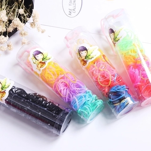 Kinder Einweg Haargummis Hochelastische Gummibänder Dünne Haarseile Bunte Schwarze Mini Pferdeschwanzhalter Tubenpackung