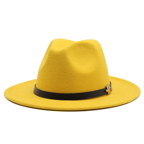 Women Wool Felt Fedora Hat Wide Flat Brim Retro British Jazz Cap With Leather Band And Metal Buckle Autumn Winter