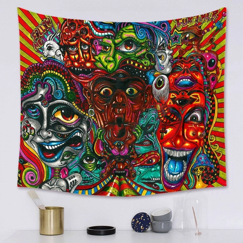 Psychedelic Wall Tapestry Polyester Fabric Bohemian Hippie Surreal Art Aesthetic Hanging Decor For Bedroom Living Room