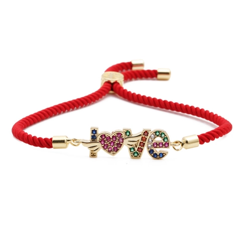 Verstellbares Armband Liebe Herz Flügel Kupfer Bunte Zirkonia Mikro Set Gewebtes Seil Schmuck Für Damen