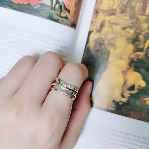 925 Sterling Silver Adjustable Ring For Women Irregular Multi Layer Winding Lines Retro Vintage Minimalist Jewelry