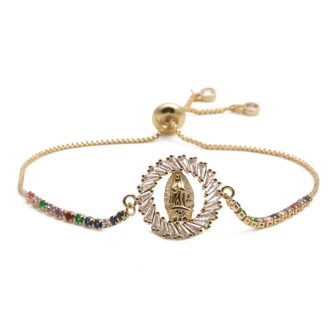 Bracelet Notre-Dame De Guadalupe En Cuivre Zircone Colorée Bijoux Religieux Réglables Cadeau Pour Femmes