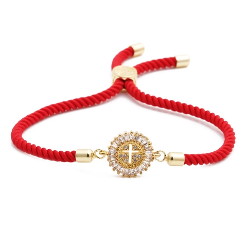 Kreuz Anhänger Armband Kupfer Mikro Pave Zirkon Verstellbar Gewebtes Seil Und Box Kette Schmuck Für Damen Herren
