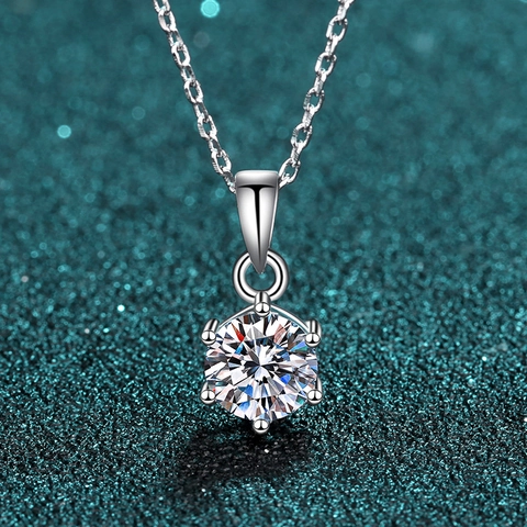 Solitaire Pendant Necklace Round Brilliant Cut Moissanite Six Prong Setting 925 Sterling Silver Elegant Jewelry Women