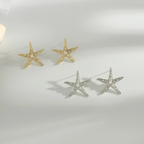 Pendientes De Estrella De Mar Aleación Oro Plata Perla Artificial Sintética Estilo Marino Joyería Para Mujer