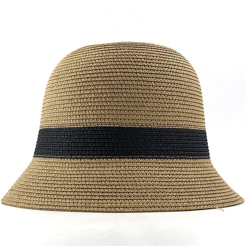 Women Straw Bucket Hat Foldable Sun Protection Breathable Beach Vacation Hepburn Style Summer Shade Woven Cap