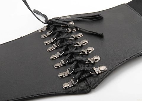 Ceinture Corset Élastique Large Rétro pour Femmes Cuir Artificiel Lacet Serre-Taille Décoration pour Robe Chemise Gainante Femme