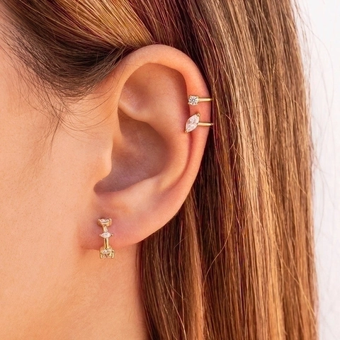 Ear Cuff In Rame Minimalista Con Zircone Tondo Marquise Orecchini Non Forati A Doppio Strato Da Donna