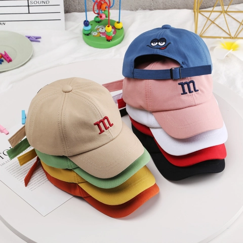 Cotton Kids Baseball Cap M Letter Embroidery Sun Protection Breathable Adjustable Peaked Hat For Toddlers Boys Girls