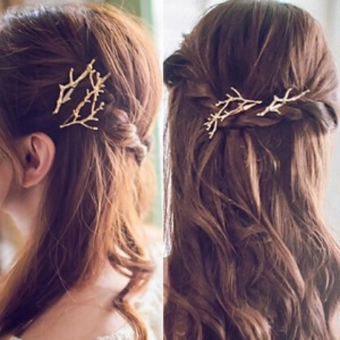 Koreaanse Mode Tak Gewei Legering Haarclips Minimalistisch Elegant Goud Zilver Natuur Geïnspireerde Haarspeld Vrouwen Sieraden