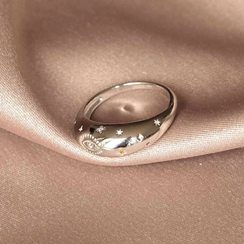 Anello in Ottone alla Moda Design Stella Luna Occhio del Diavolo Micro Pavé Zirconia Anello da Dito Gioielli Unisex