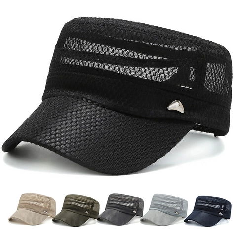 Cappello Cadet In Rete Da Uomo Traspirante Protezione Solare Flat Top Stile Militare Regolabile All'aperto Estate