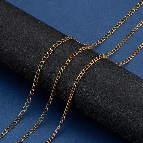 Minimalist Flat Chain Necklace Stainless Steel Gold Plated Versatile Pendant Link Accessory Jewelry Men Women