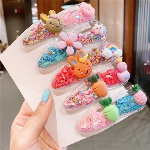 Simpatiche Mollette Per Capelli BB Con Animali Di Frutta Per Bambine PVC Trasparente Resina Lustrini Scintillanti Forcine Kawaii