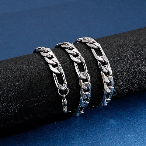 Collana Catena Figaro Uomo Acciaio Titanio Lucidato Motivo Puntinato Geometrico Tono Argento Street Style Moschettone