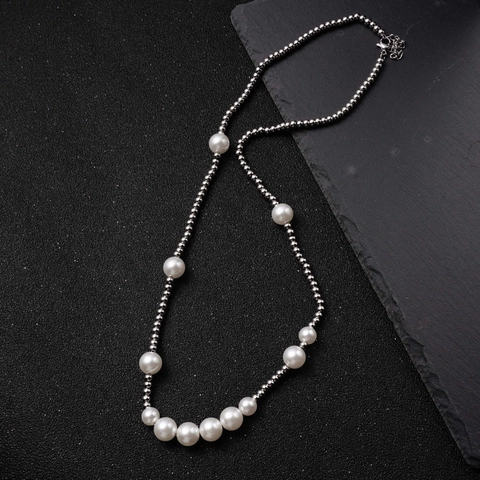 Collana in Acciaio al Titanio con Perle Artificiali Hip Hop Street Personalizzata Minimalista Catena con Sfere Uomo Donna