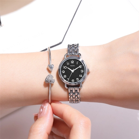 Women Quartz Watch Fashion Thin Stainless Steel Chain Strap Minimalist Round Dial Arabic Numerals Elegant Ladies Wristwatch