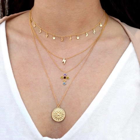 Collana Con Ciondolo a Croce in Rame Argento Sterling 925 Con Zirconia Colorata Gioielli di Moda Stile Retro Francese Donna