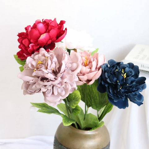 Artificial Peony Flower Satin Cloth Single Stem Realistic Floral Arrangement Home Wedding Party Centerpiece Decor
