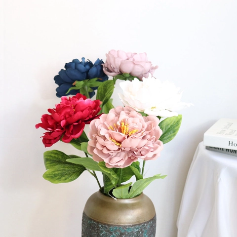 Artificial Peony Flower Satin Cloth Single Stem Realistic Floral Arrangement Home Wedding Party Centerpiece Decor