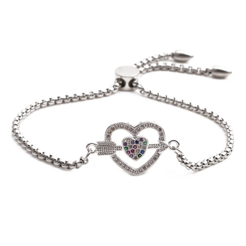Pulsera Corazón Acero Inoxidable Cordón Ajustable Micro Pavé Circón Joyería Moda Unisex