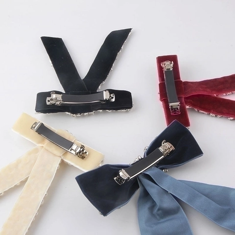 Molletta Per Capelli Con Fiocco In Velluto Elegante Con Strass E Künstliche Perle Sintetiche Barretta Di Lusso Per Donna