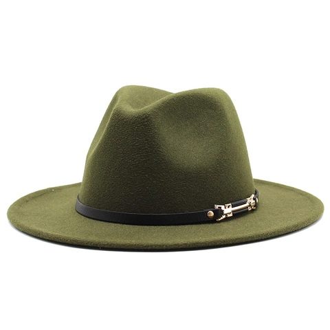 Retro Wool Felt Fedora Hat Wide Brim Jazz Cap With Leather Belt Buckle Vintage Style For Men Women