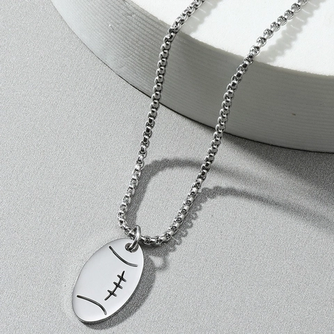 Rugby Football Pendant Necklace Stainless Steel Hip Hop Style Box Chain Silver Tone Jewelry For Men Women Teen Boys