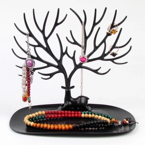 Jewelry Display Stand Organizer Deer Antler Tree Plastic Necklace Earring Storage Tray Multi-functional Desktop Bracket