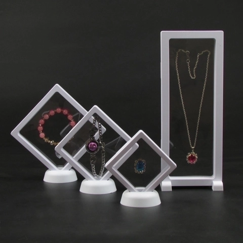 3D Floating Jewelry Display Box PE Film Transparent Frame Anti-Oxidation Storage Case For Rings Necklaces Coins