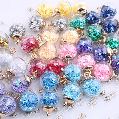 Colgantes De Bola De Vidrio Con Lentejuelas De Estrellas Coloridas Dijes De Cristal Transparente Tapa De Aleación Para Hacer Joyas DIY Pendientes