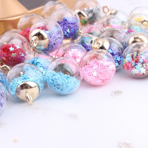 Colgantes De Bola De Vidrio Con Lentejuelas De Estrellas Coloridas Dijes De Cristal Transparente Tapa De Aleación Para Hacer Joyas DIY Pendientes