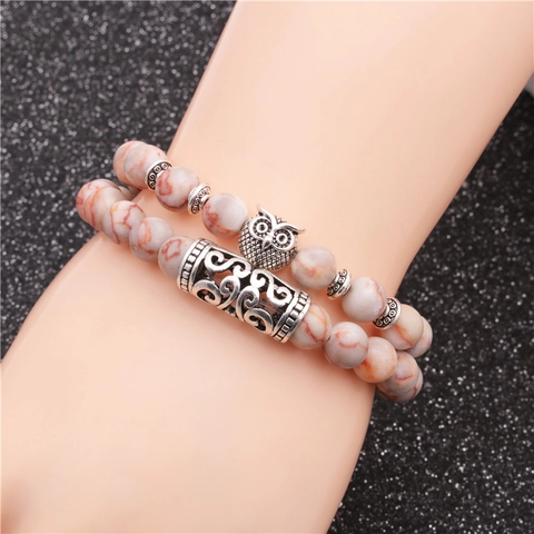 Naturstein Perlenarmband Mit Eule Krone Legierung Anhänger Retro Böhmischer Stretch Schmuck Für Frauen Männer Vintage Stil Accessoires