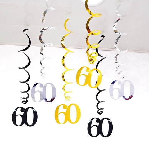 Birthday Hanging Swirl Decorations Metallic PVC Ceiling Streamers Age Milestone For Celebration
