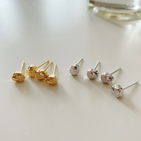 925 Sterling Silber Ohrstecker Mit Unregelmäßiger Lava Textur Minimalistischer Geschmolzener Stil Hypoallergener Schmuck