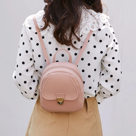 Mini Backpack For Women PU Leather Lock Buckle Casual Small Shoulder Crossbody Bag With Headphone Hole Trendy