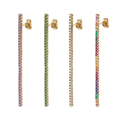 Geometric Bar Zirconia Stud Earrings With 925 Sterling Silver Earring Post Refined Copper Multicolor Inlaid Dainty Earrings