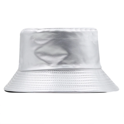 Metallic Shiny Reversible PU Leather Bucket Hat For Men Women Waterproof Windproof Sunshade Outdoor Fashion Fisherman Cap